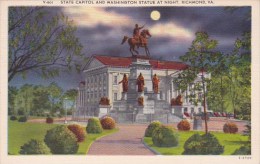 Virginia Richmond State Capitol And Washington Statue At Night - Richmond