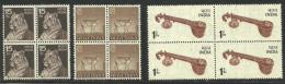 INDIA, 1974, DEFINITIVES, ( Definitive Series ), Set 3 V, Tiger, Cheetal, Veena, Block Of 4,   MNH, (**) - Ungebraucht