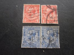 4 Timbres: UK  England Royaume Uni Great Britain  Perforé Perforés Perfin Perfins Stamp Perforated PERFORE Great Britain - Perfin