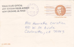 ENTIER POSTAL US TEXAS - STATE OPTICAL 1982 - US DOMESTIC RATE OBLITERATION NEW ORLEANS - Autres & Non Classés