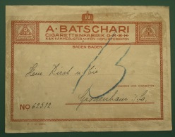 étiquette De Colis CIGARETTEN FABRIK BATSCHARI BADEN BADEN Vers Grossenhain 1916 - Documents