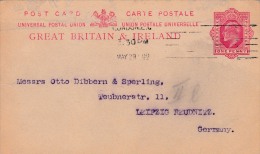 00820 Enteropostal De LONDON A LEIPZIG  1909 - Otros & Sin Clasificación