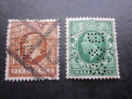 3 Timbres Royaume-Uni  UK Grande-Bretagne Perfurado Perforé Perforés Perfin Perfins >Stamp Perforated PERFORE >good - Perfins