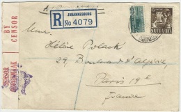 South Africa 1945 Censored Registered Postal Envelope Cover To France - Briefe U. Dokumente