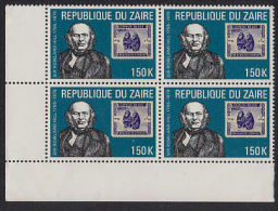 A5062 ZAIRE 1980, SG 987 100th Anniv Rowland Hill, 150K Corner Block 4 MNH - Unused Stamps