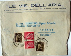 LETTERA IN POSTA ORDINARIA  ETIOPIA ERITREA STUPENA E RARA TIMBRO CHEREN  1938 UFFICIALE TRUPPE COLONIALI - Other & Unclassified