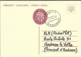 ANDORRA TARJETA POSTAL CON FRANQUICIA INTERIOR MAT CORREO ESPAÑOL ORDINO - Autres & Non Classés