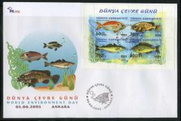 TURKEY 2005 FDC - World Environment Day (Fishes) Souvenir Sheet - FDC