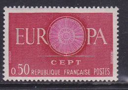 FRANCE N°1267 50C CARMIN ET LILAS CENTRE DE LA ROSACE ROSE PALE NEUF SANS CHARNIERE - Nuovi