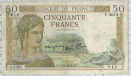 50 Francs Ceres Type 1933 Modifié, Ref Fayette 18-18, état TTB - 50 F 1934-1940 ''Cérès''