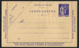 TYPE PAIX / 1937 ENTIER POSTAL - CARTE LETTRE  / COTE 35.00 EUROS (ref 4758) - Kartenbriefe