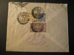 Fort Bombay 1932 To Plauen Germany 4 Stamp Air Mail Label Cover VIA Brindisi Italy British India Inde GB UK Colonies - 1911-35 King George V