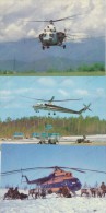 AEROFLOT 3 HELICOPTERS, MI 2, MI 10K, MI 8, 3 Vintage Old Photo PostcardS - Helikopters