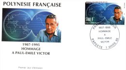 Pli En 1° Jour  (Hommage A Paul-Emile-Victor ) 1907 / 1995  PAPEETE Le 7 Mars 1996. - Storia Postale