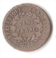 FRANCE  DEMI FRANC  1808 A  ARGENT - 1/2 Franc
