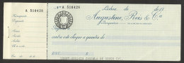 Portugal Timbre Fiscal Fixe $10 Cheque Bancaire Augustine, Reis & C.ª Stamped Revenue $10 Bank Check - Cartas & Documentos