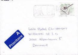 Sweden A Prioritaire Label KIRUNA 2002 Cover Brief To Denmark Bird Vogel Oiseau Stamp - Briefe U. Dokumente