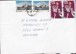 Greece 1980 Cover Lettera To Denmark Schiff Ship & Baskettball (Pair) Stamps - Covers & Documents