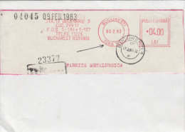 AMOUNT, BUCHAREST, IRON FACTORY, MACHINE POSTMARKS ON FRAGMENT, REGISTERED, 1983, ROMANIA - Franking Machines (EMA)