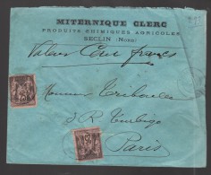 FRANCE 1888 N° 97 X 2 (def) Obl. S/Lettre Entiére Chargée                                                  . - 1898-1900 Sage (Tipo III)