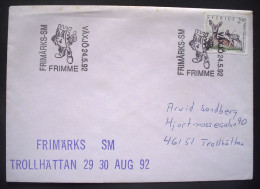 Sweden 1992 Cover To Trollhattan - Deer - Capreolus - Stamp Special Cancel - Lettres & Documents