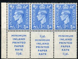 Great Britain 1952 - 1d Light Ultramarine Booklet Pane Of 3 X Stamps & 3 X Labels SG504d MNH Cat £18 SG2018 Empire - Unused Stamps