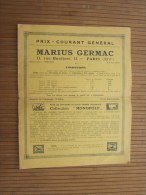 1937 Catalogue De Maison De Vente Prix Courant Général Cotation Marius Germac Paris XIVe - Catalogues De Maisons De Vente