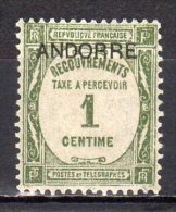 (SA0300) FRENCH ANDORRA, 1932 (Postage Due Stamp, 1c, Olive Green) Mi # P9. Mint Hinged* Stamp - Ungebraucht