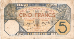 BILLETE DE SENEGAL DE 5 FRANCS DEL AÑO 1928  (BANKNOTE)  RARO - Sénégal