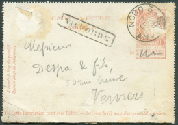 E.P. Carte-lettre 10 Centimes Brun-rouge, Obl. Sc Ambulant NORD 3/ANVERS Du 7 Octobre 1895 + Griffe D'origine VILVORDE V - Cartes-lettres