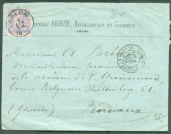 N°48 - 25 Centimes Bleu Sur Rose, Obl. Sc ARLON Sur Lettre Du 8 Avril 1889 Vers Bordeaux.  TB  - 9222 - 1884-1891 Leopold II
