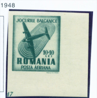 ROMANIA - 1947 Air Balkan Games 10+10l (imperf) Mounted Mint - Ongebruikt