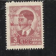 MONTENEGRO 1942 GOVERNATORATO RED OVERPRINTED SOPRASTAMPA ROSSA LIRE 3 D MNH - Montenegro