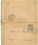 France - Carte Lettre De Arras (Pas De Calais) Vers Verviers (station) Du 26/05/1892, See Scan - Letter Cards