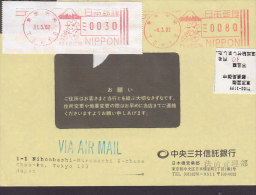Japan Airmail THE CHUO MNSUI TRUST & BANKING Co. Ltd. TOKYO Meter Stamp 2002 Cover Brief (2 Scans) - Covers & Documents