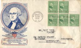 (555) USA First Day Cover - 1938 - George Washington (sent To QLD - Australia) - 1851-1940