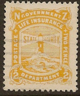 NZ 1913 2d Yellow Government Life SG L34 U YW19 - Dienstmarken