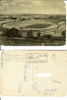 Roma: Stadio Dei Centomila (Olimpico). Cartolina B/n/ocra Viag. 1957 (targhetta Il Nuovo Filo Ortalion Dal Lago D'Orta) - Stades & Structures Sportives