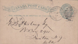 Canada Postal Stationery Ganzsache Entier Queen Victoria PETER-STREET TORONTO 1889 To TRENTON New Jersey USA (2 Scans) - 1860-1899 Victoria