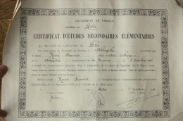 Certificat D'études Secondaires élémentaires - Université De France, Académie De Lille- Délivré à Francis Huré En 1926. - Diplomas Y Calificaciones Escolares