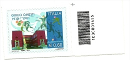 2012 - Italia 3346 Giulio Onesti - Codice A Barre ---- - 2011-20: Ungebraucht