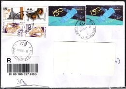 BULGARIA 2013 - REGISTERED ENVELOPE - BUTTERFLY / CHURCH /  SATELLITE STAMPS - Covers & Documents
