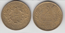 TOP QUALITE ****  TUNISIE - TUNISIA - 2 FRANCS 1945 BRONZE-ALUMINIUM **** EN ACHAT IMMEDIAT !!! - Tunisie