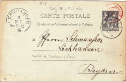 ZANZIBAR - 1896 - RARE CARTE ENTIER POSTAL Pour LECHHAUSEN (BAVIERE) Avec CACHET D'ENTREE EN FRANCE Par MODANE - SAGE - Brieven En Documenten
