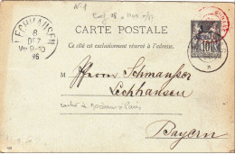 ZANZIBAR - 1896 - RARE CARTE ENTIER POSTAL Pour LECHHAUSEN (BAVIERE) Avec CACHET D'ENTREE EN FRANCE Par MODANE - SAGE - Briefe U. Dokumente