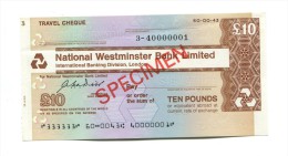 Grande-Bretagne Great Britain 10 Pounds ""CHEQUE De VOYAGE " TRAVELLERS CHEQUE "" SPECIMEN National Westminster Bank - Autres & Non Classés