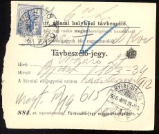 Hungary   NYIREGYHAZA   1916   Telephonic - Ticket    Telefonische - Ticket     TELEPHONE RECEIPT   Tavbeszelo - Jegy - Télégraphes
