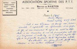 Courrier, Lettre De L´association Sportive Des PTT, Section NANTES Adressée à LA BAULE, En 1947 - Altri & Non Classificati