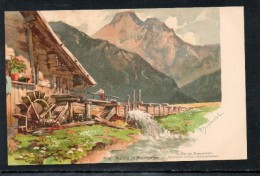 KÜNSTLER LITHO  P. SCHMOHL  " BEI DER BRENNERBAHN " -  MÜHLE BEI MAIRHOFEN   ~ 1900 - Schmohl, P.