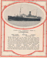 Paquebot "CARINTHIA", 20.000 Tons, Compagnie Cunard (lire Description), Liverpool, New York, Boston, Quebec, Halifax... - Sonstige & Ohne Zuordnung